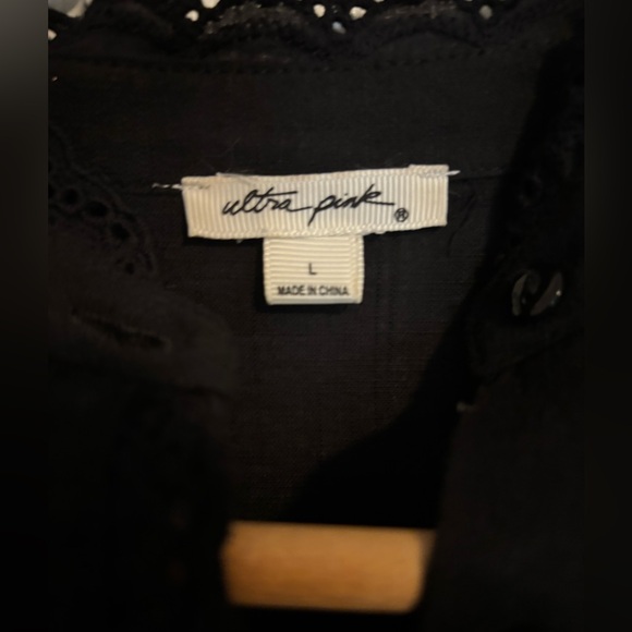 Ultra Pink Black Ruffled Sailor Collar Blouse - Picture 2 of 3